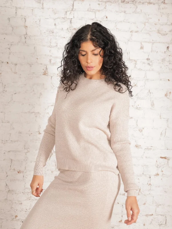 Split - Hem Women's Linen Blend Sweaters for SpringAbigail Waffle Long Sleeve