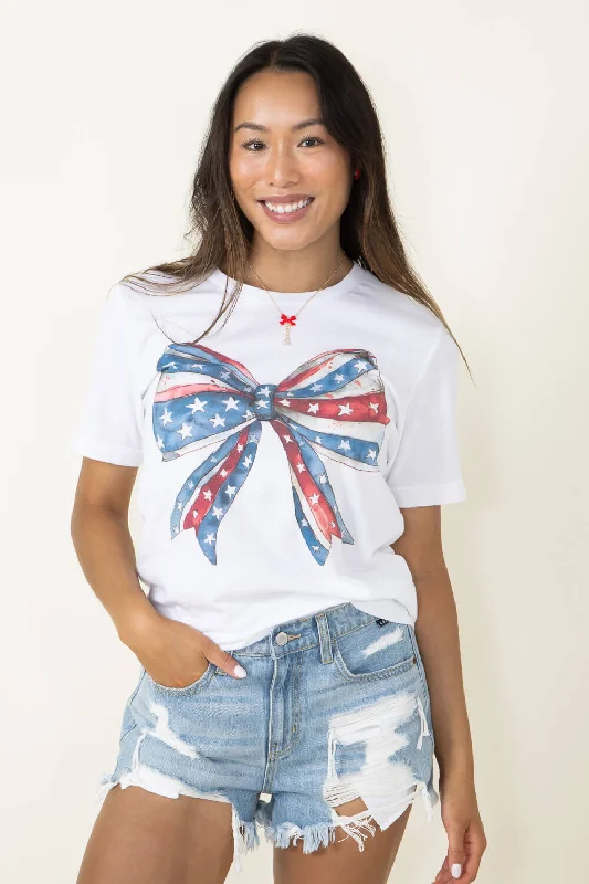 Americana Bow Graphic T-Shirt for Women in White | 11931X-TS-WHITE