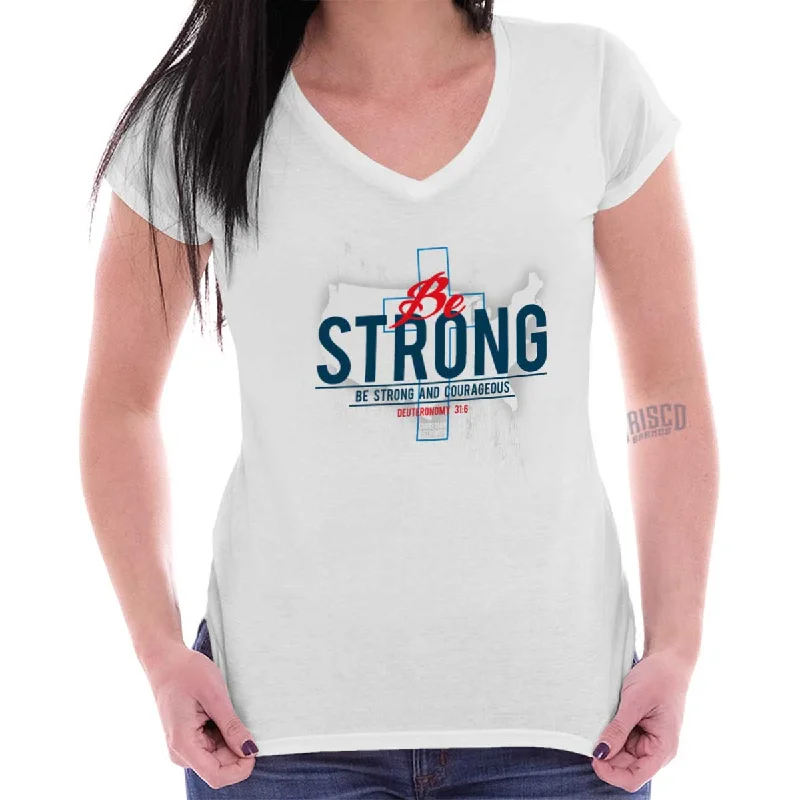 Embroidered Women T Shirt with Intricate DetailsBe Strong America Junior Fit V-Neck T-Shirt