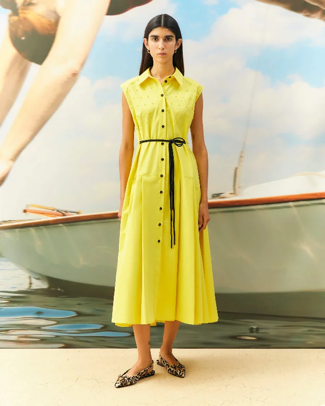 Button - Down Women's Shetland Wool Sweaters in Traditional PatternsBeatrice B Yellow Dress With Cutwork And Beads Button - Down Women's Shetland Wool Sweaters in Traditional PatternsBeatrice B Yellow Dress With Cutwork And Beads