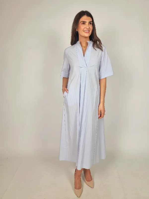 Plus Size Women's Side - Slit Sweaters in Bold SolidsBeatrice B Sky Blue Smock Like Dress