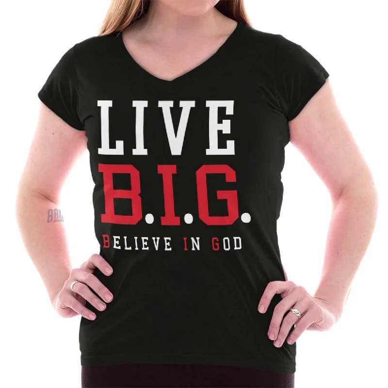 Puff Sleeve Women T Shirt for a Fashion - Forward LookBelieve in God Junior Fit V-Neck T-Shirt