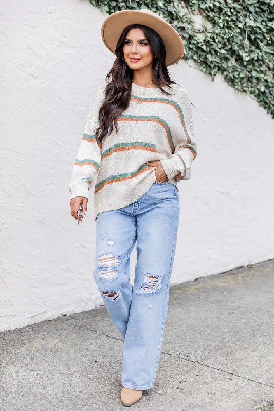 Best Day Ever Beige Striped Sweater  FINAL SALE