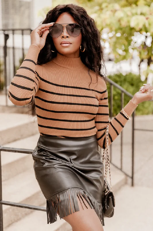 Short Sleeve Women's Cotton Blend Sweaters in Pastel ColorsMake Today Great Brown And Black Ribbed Striped Mock Neck Top FINAL SALE Short Sleeve Women's Cotton Blend Sweaters in Pastel ColorsMake Today Great Brown And Black Ribbed Striped Mock Neck Top FINAL SALE