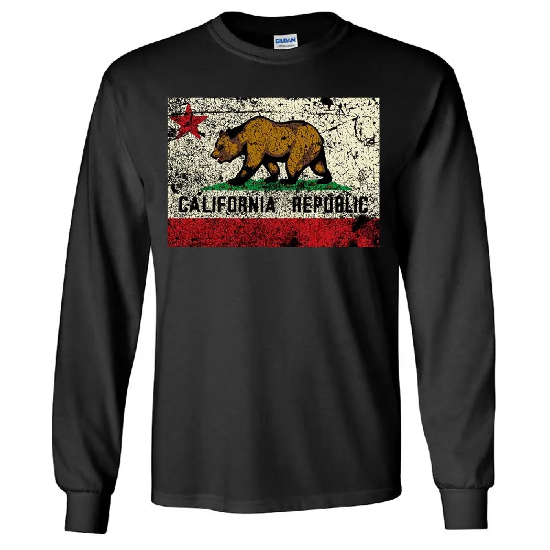 Sequined Women T Shirt for a Sparkly Night OutCalifornia State Flag Distressed Long Sleeve Shirt