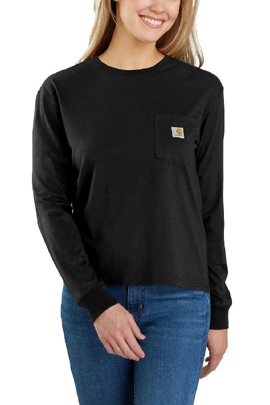 Striped Women T Shirt in a Classic PatternCarhartt Lightweight Pocket Long Sleeve T-Shirt for Women in Black | 106121-N04