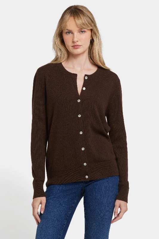 Cashmere Crewneck Cardigan - Brown