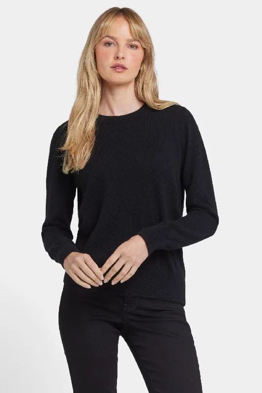 Plus Size Women's Side - Slit Sweaters in Bold SolidsCashmere Essential Crewneck Sweater - Black