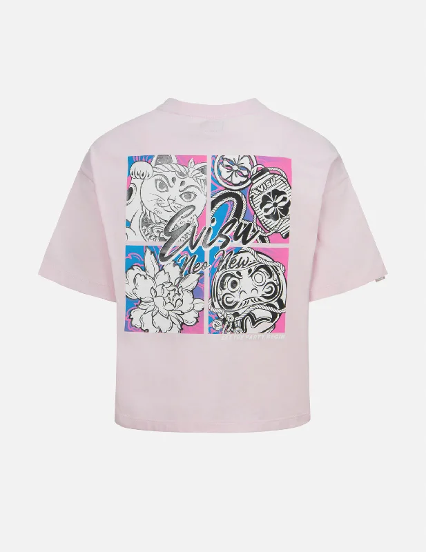 Embroidered Women T Shirt with Intricate DetailsCherry Blossom and Festival-Themed Daruma Cropped T-shirt