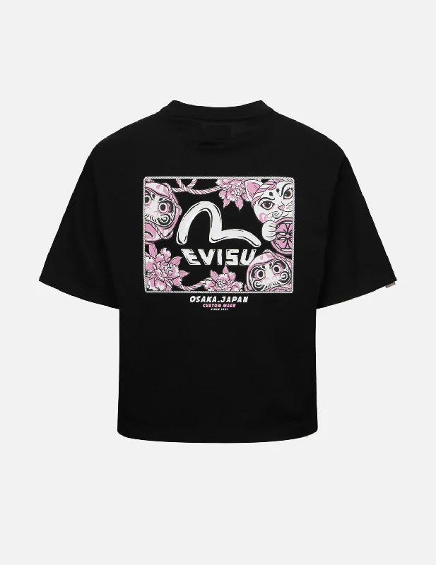 Long Sleeve Women T Shirt for Cooler WeatherCherry Blossom and Festival-Themed Daruma Cropped T-shirt
