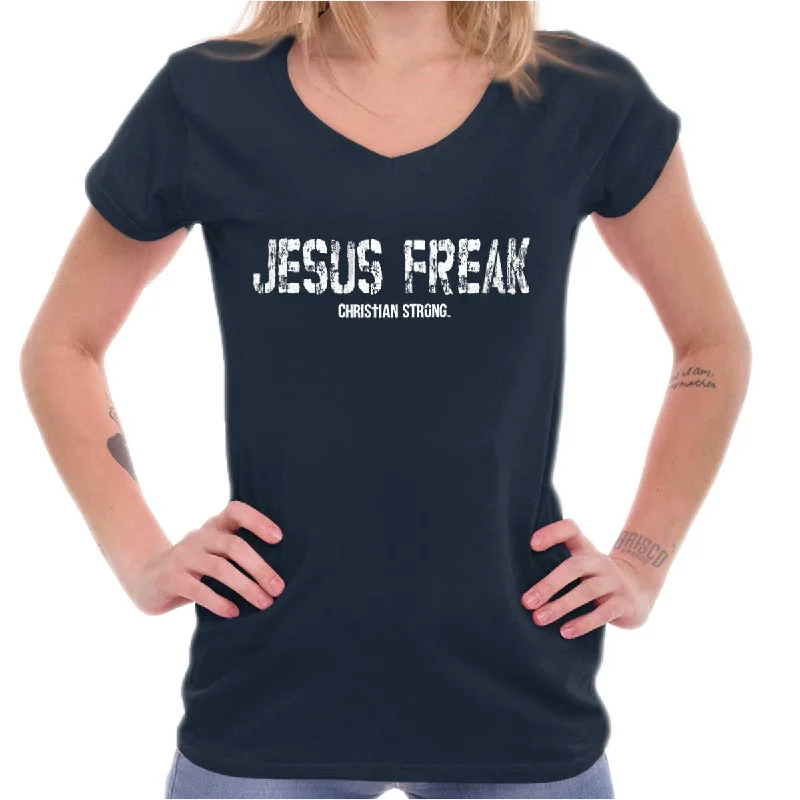 Plus Size Women T Shirt for a Comfortable and Flattering FitChristian Strong - Jesus Freak Printed - Junior Fitted V-Neck T-Shirt
