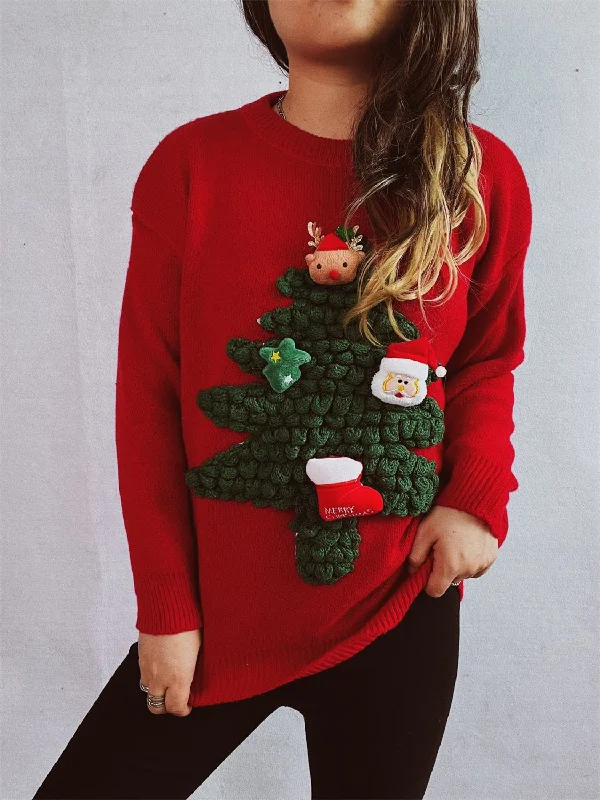 Bell - Sleeve Women's Mohair - Wool Blend SweatersChristmas Tree Round Neck Long Sleeve Sweater Bell - Sleeve Women's Mohair - Wool Blend SweatersChristmas Tree Round Neck Long Sleeve Sweater