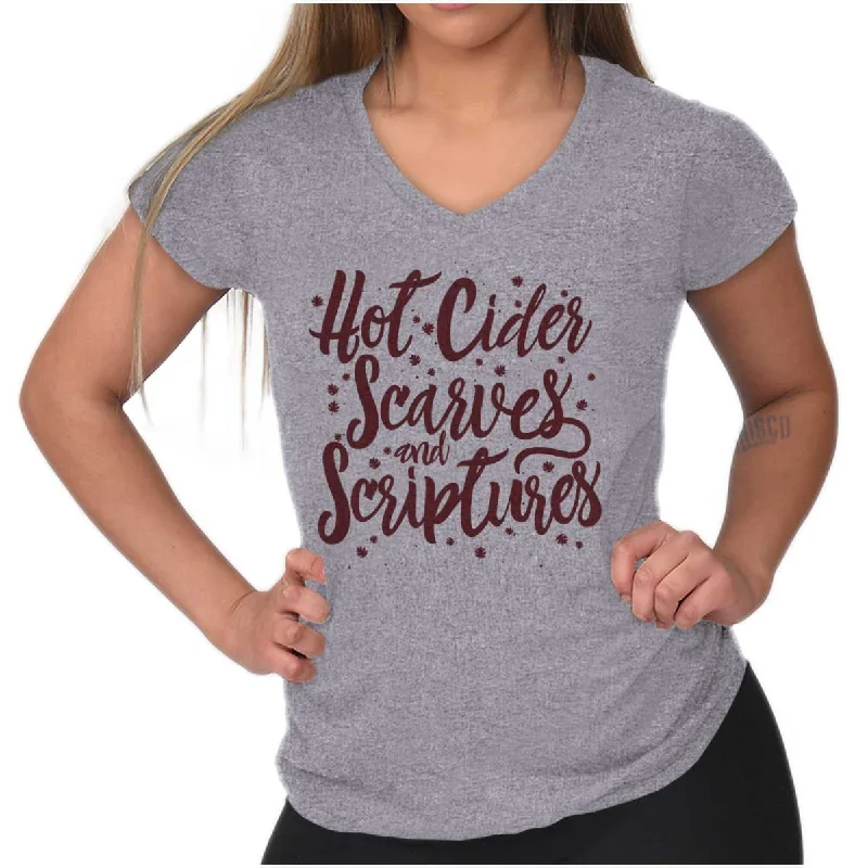 Graphic Print Women T Shirt for a Trendy StatementCider Scarves Scriptures Junior Fit V-Neck T Shirt
