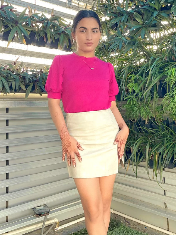Puff Sleeve Women T Shirt for a Fashion - Forward LookCotton Stretchable High Neck Top