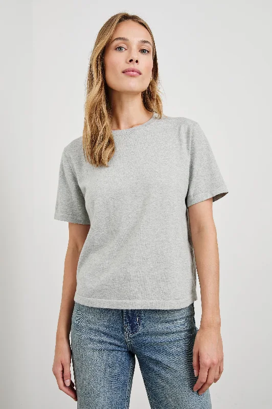 Short Sleeve Women's Cotton Blend Sweaters in Pastel ColorsCOTTON CASHMERE T-SHIRT - HEATHER GREY Short Sleeve Women's Cotton Blend Sweaters in Pastel ColorsCOTTON CASHMERE T-SHIRT - HEATHER GREY