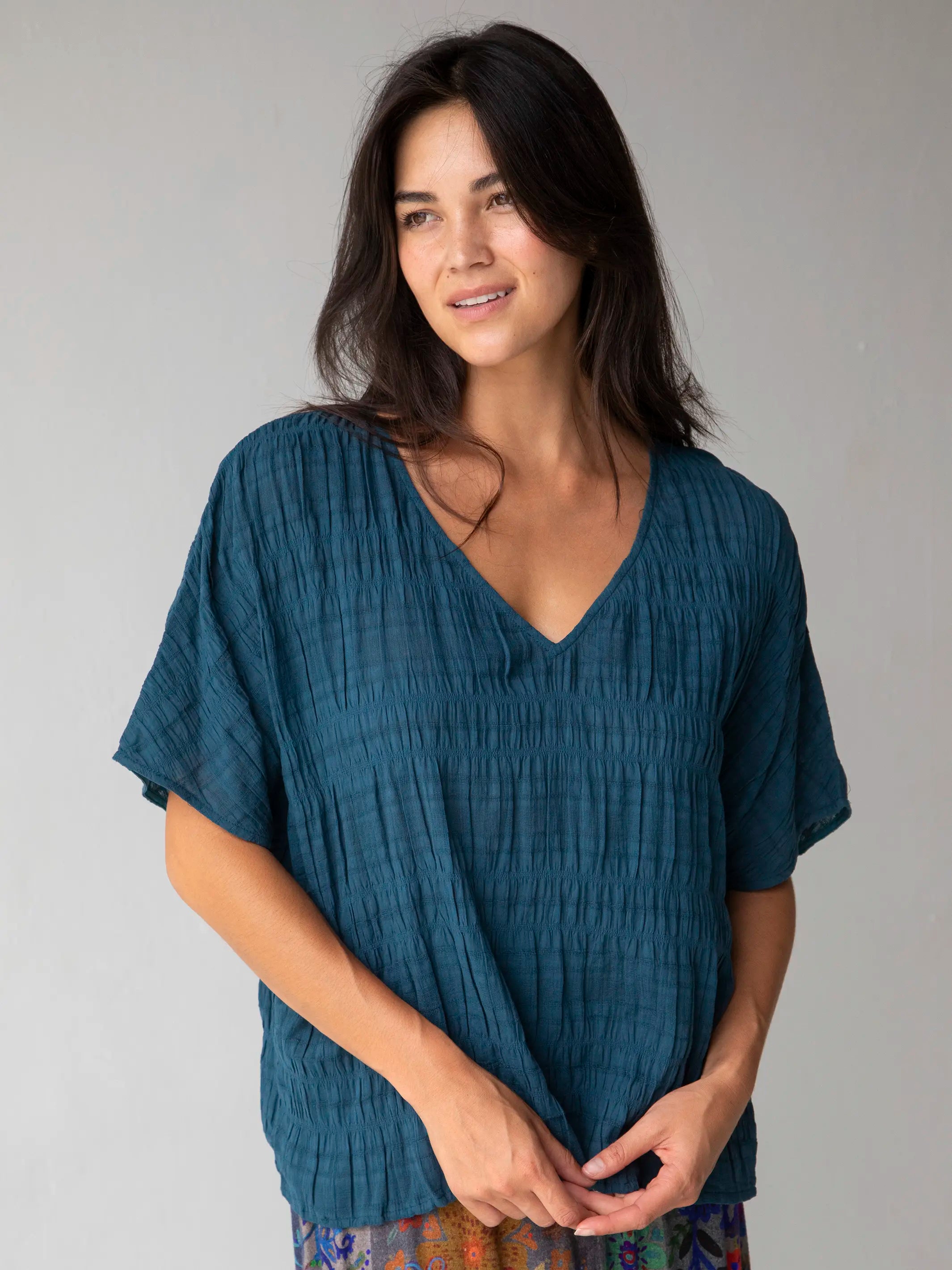 Cotton Easy V-Neck Top - Dark Teal