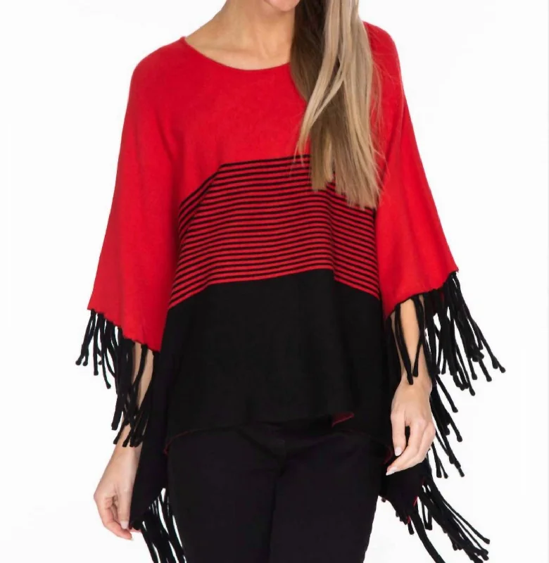 Split - Hem Women's Linen Blend Sweaters for SpringDay Dreaming Poncho Sweater In Ruby Red Split - Hem Women's Linen Blend Sweaters for SpringDay Dreaming Poncho Sweater In Ruby Red