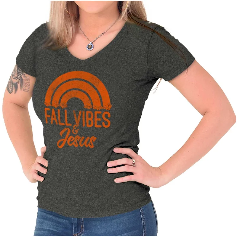 Plus Size Women T Shirt for a Comfortable and Flattering FitFall Vibes & Jesus Junior Fit V-Neck T Shirt