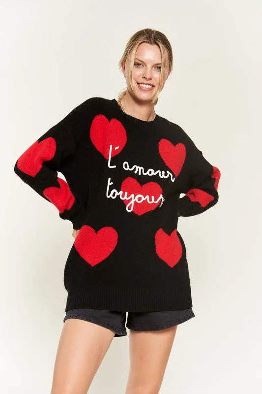 Hot Girl L’amour Toujours Heart Print Oversized Sweater