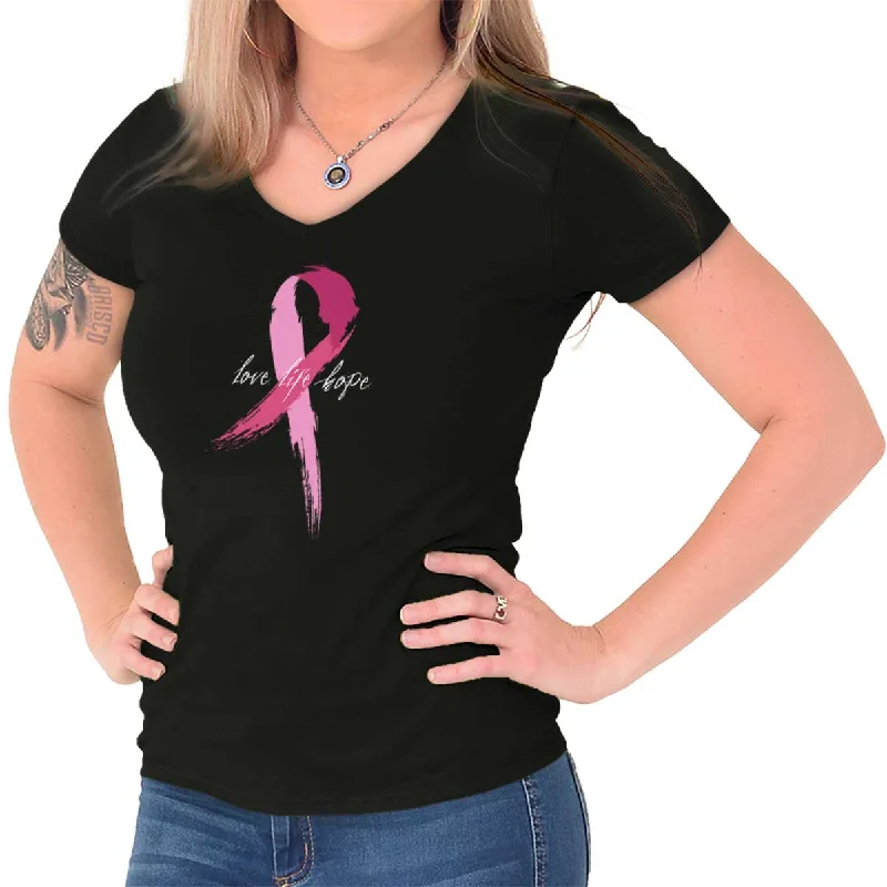 Long Sleeve Women T Shirt for Cooler WeatherBreast Cancer Awareness Junior Fit V-Neck T Shirt
