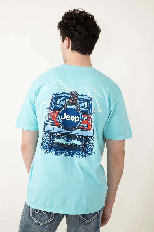 Crop Top Women T Shirt to Pair with High - Waisted BottomsJeep and Dog T-Shirt in Mint Blue | 2758-CHALKYMINT