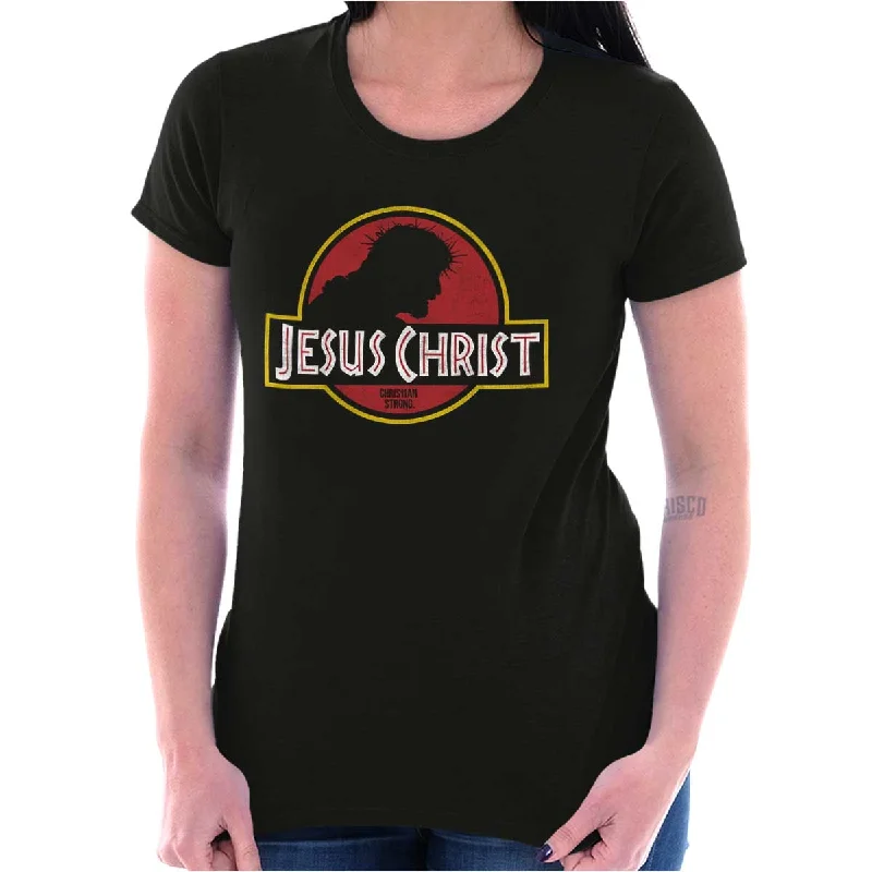 Sleeveless Women T Shirt for Summer ComfortJesus Jurassic Christ Ladies T Shirt