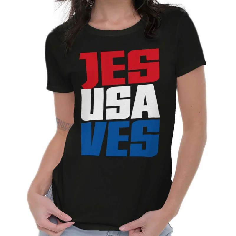 Jesus Saves USA Ladies T Shirt