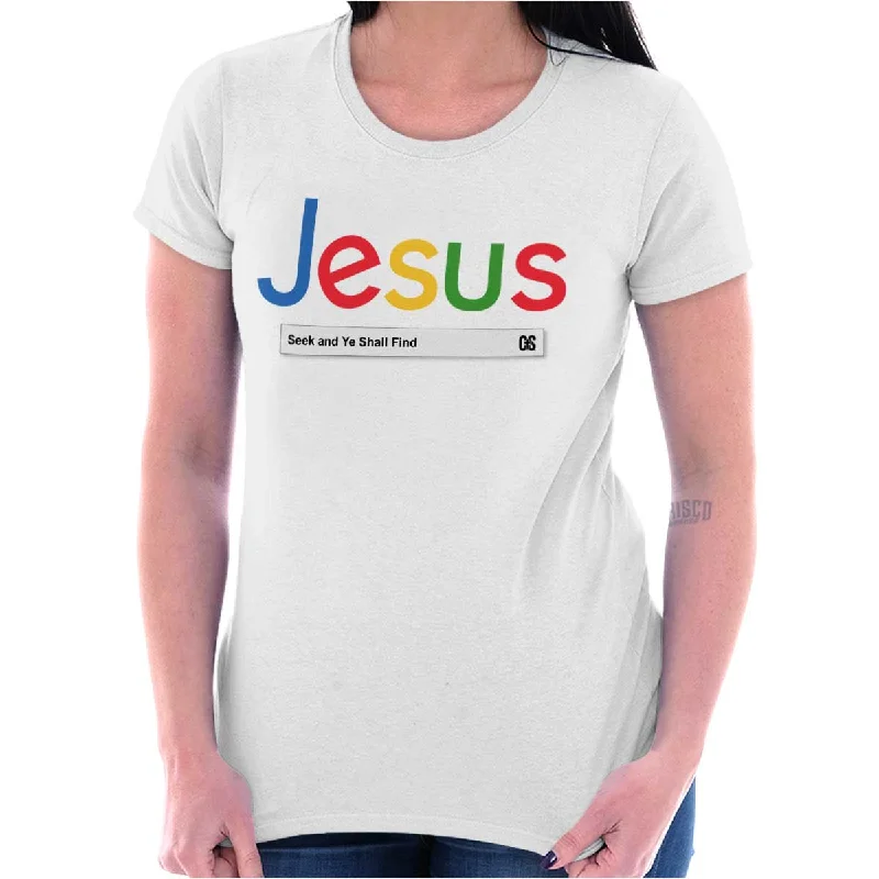 Crew Neck Women T Shirt with a Timeless DesignJesus Seeking Answers Ladies T Shirt