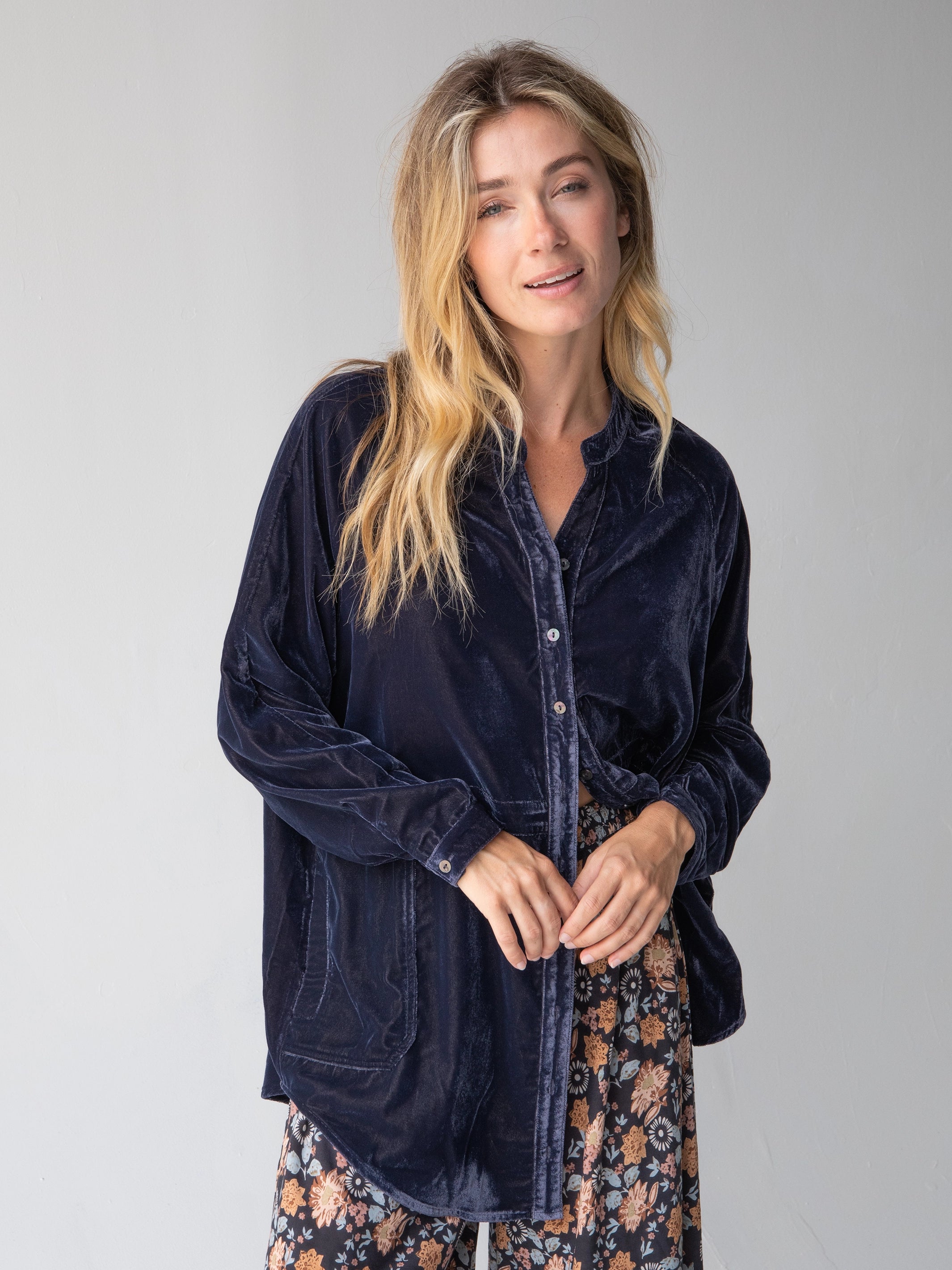 Boat Neck Women's Merino Wool Sweaters in Neutral ShadesLaid Back Velvet Button Down - Slate Blue Boat Neck Women's Merino Wool Sweaters in Neutral ShadesLaid Back Velvet Button Down - Slate Blue