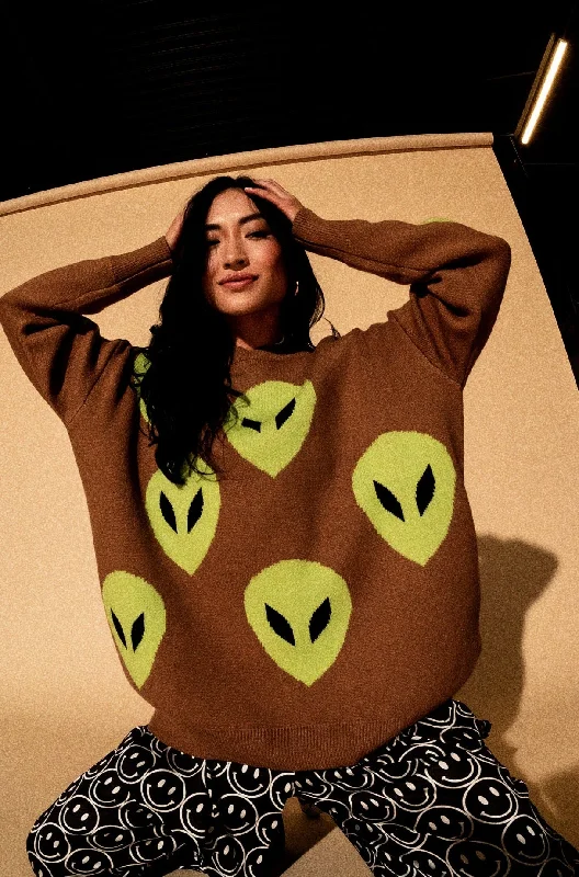 Open - Front Women's Cardigan - Style Mohair SweatersToo Cool For You Oversized Alien Knit in Coffee Open - Front Women's Cardigan - Style Mohair SweatersToo Cool For You Oversized Alien Knit in Coffee