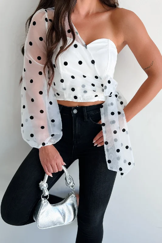 Bell - Sleeve Women's Mohair - Wool Blend SweatersLeft My Heart In Paris Asymmetric Polka Dot Top (Off White) Bell - Sleeve Women's Mohair - Wool Blend SweatersLeft My Heart In Paris Asymmetric Polka Dot Top (Off White)