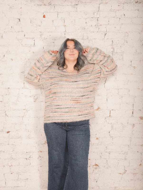 Mock Neck Women's Alpaca Wool Sweaters in Earth TonesLilly Striped Sweater