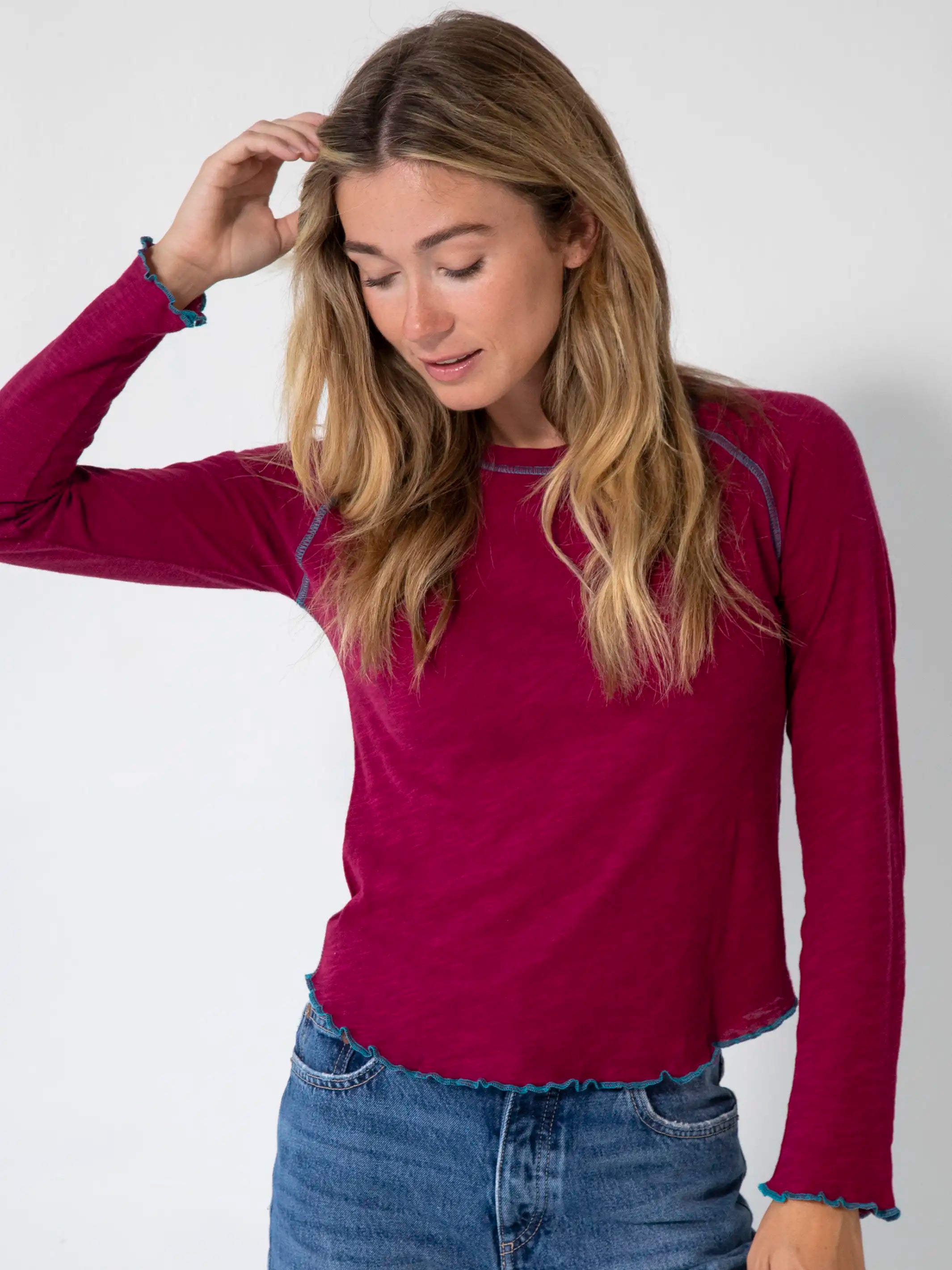 Open - Front Women's Cardigan - Style Mohair SweatersLily Cotton Long Sleeve Tee Shirt - Cranberry Open - Front Women's Cardigan - Style Mohair SweatersLily Cotton Long Sleeve Tee Shirt - Cranberry