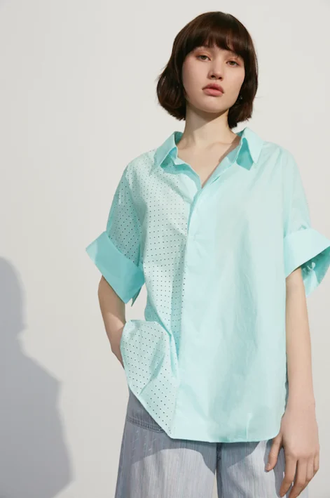 Short Sleeve Women's Cotton Blend Sweaters in Pastel ColorsLily Aqua Cool Shirt