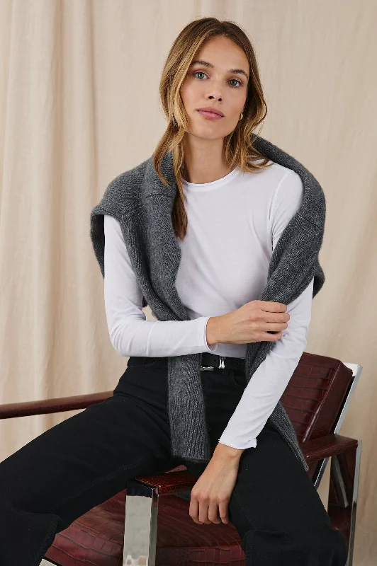 V - Neck Women's Ribbed Wool Sweaters for FallLONG SLEEVE CREW NECK T-SHIRT - WHITE V - Neck Women's Ribbed Wool Sweaters for FallLONG SLEEVE CREW NECK T-SHIRT - WHITE