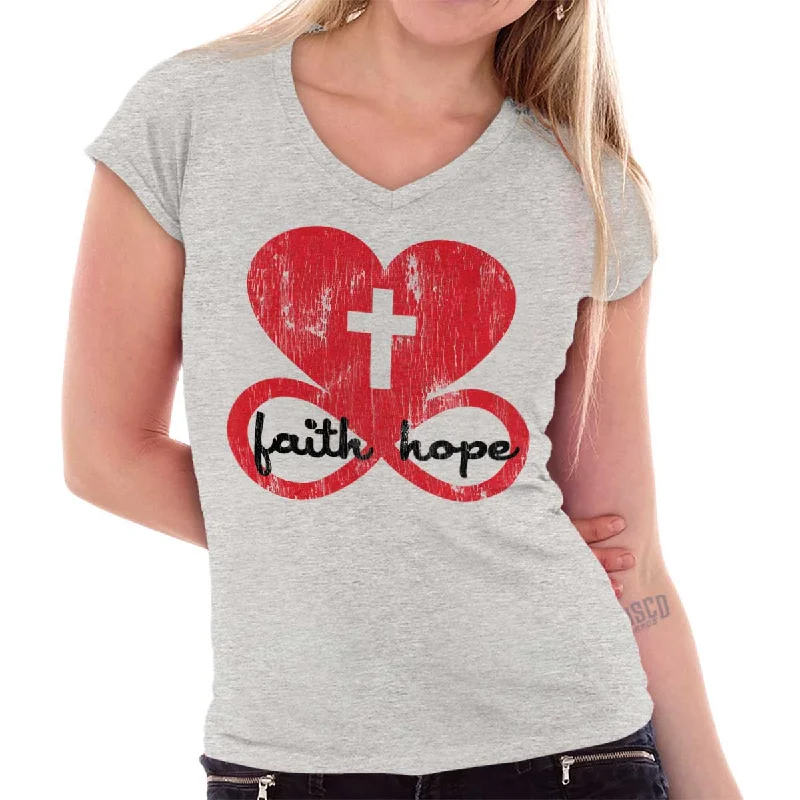 Crop Top Women T Shirt to Pair with High - Waisted BottomsLove Faith Hope Junior Fit V-Neck T-Shirt