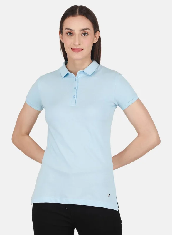 Women Sky Blue Solid T-Shirt