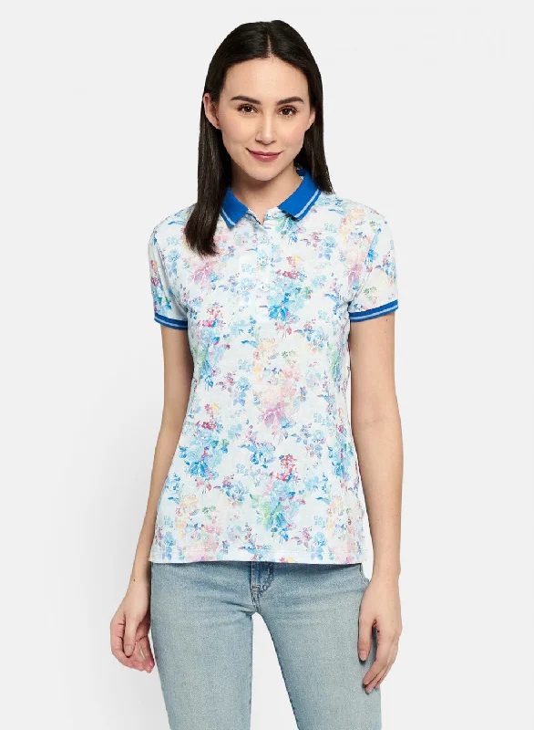 Puff Sleeve Women T Shirt for a Fashion - Forward LookWomens Blue Printed T-Shirt
