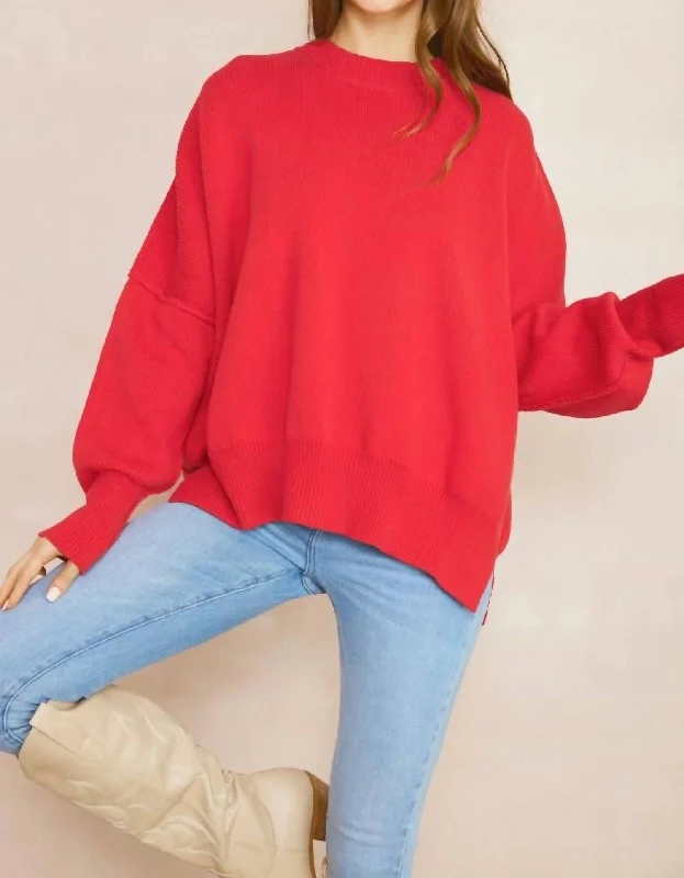 Tie - Front Women's Lambswool Sweaters in Pastel HuesOversized Comfort Sweater In Red Tie - Front Women's Lambswool Sweaters in Pastel HuesOversized Comfort Sweater In Red