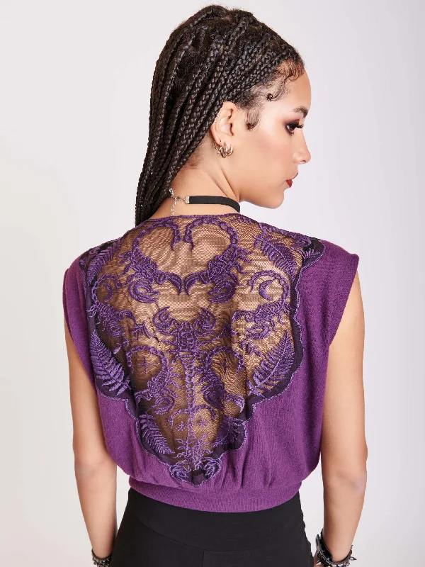 Button - Down Women's Shetland Wool Sweaters in Traditional PatternsScorpion Embroidered Blouson Top