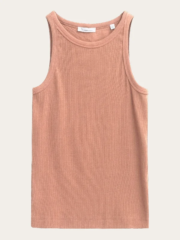 V - Neck Women T Shirt to Enhance the NecklineRacer rib top - Muted Clay