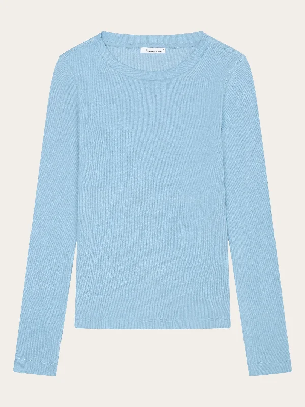 Embroidered Women T Shirt with Intricate DetailsRib Scoop neck long sleeved - Glacier Lake