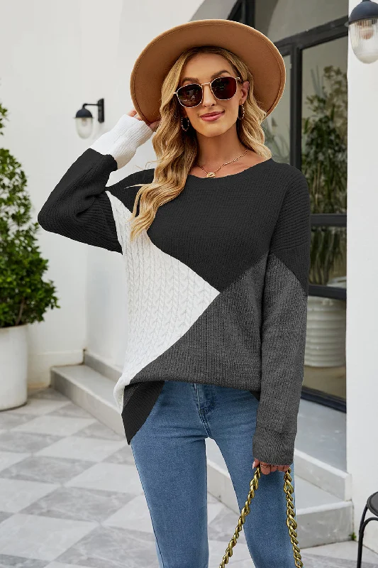 Round Neck Black Loose Women's Knitted Sweater