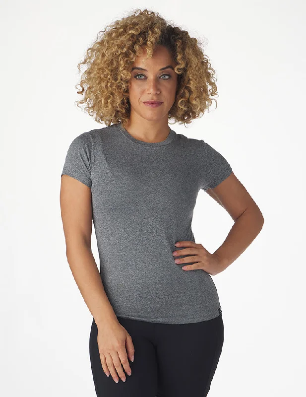 Distressed Women T Shirt with a Laid - Back AestheticSimplicity Tee: Black Heather