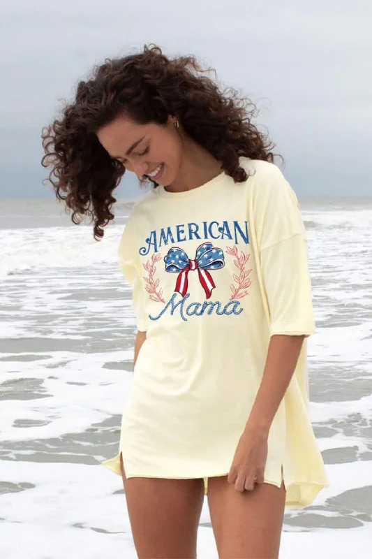 Simply Southern American Mama Bow T-Shirt for Women in Tan | BOXY-SS-AMRMAMA-WHISPER