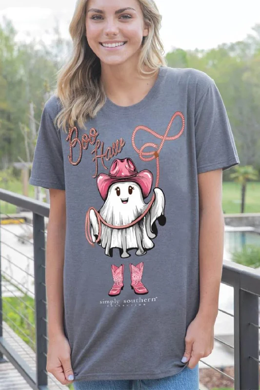 Simply Southern Boo Haw Ghost T-Shirt for Women in Iron Heather | SS-BOOHAW-IRONHTHR