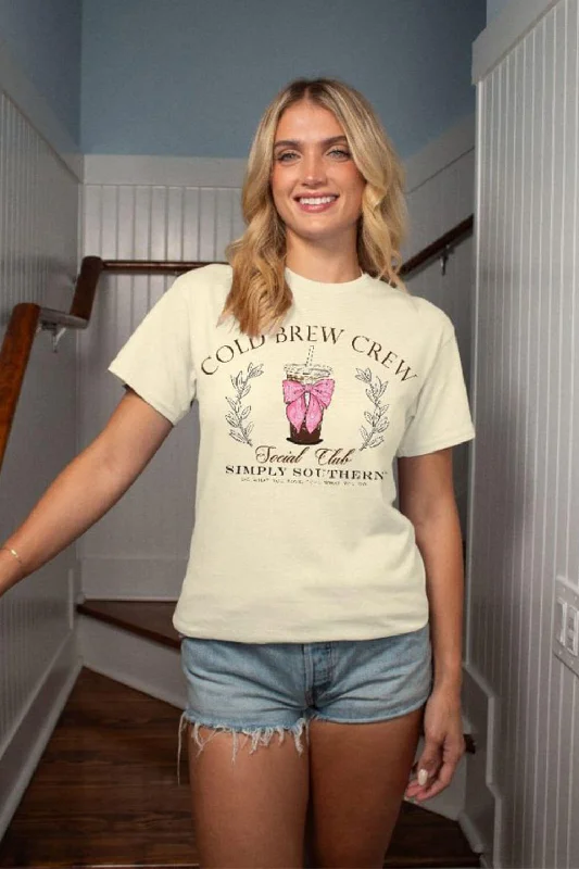 Simply Southern Cold Brew Crew T-Shirt for Women in Ivory | SS-COLDBREW-WISP