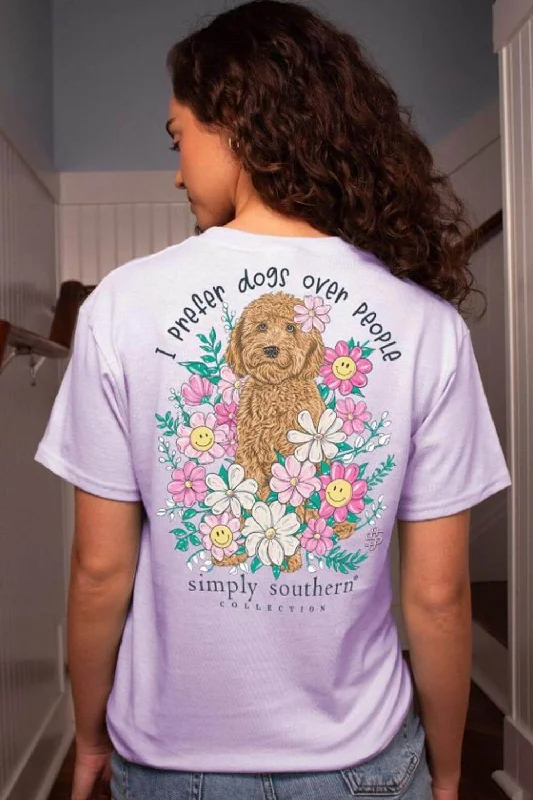 Graphic Print Women T Shirt for a Trendy StatementSimply Southern Dogs Over People T-Shirt for Women in Purple  | SS-PREFER-ASTER