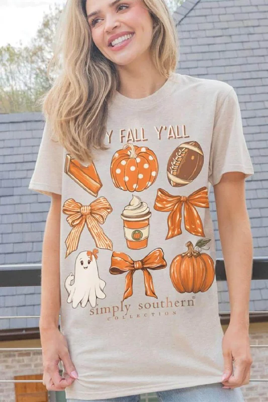 Simply Southern Happy Fall Yall T-Shirt for Women in Oat Heather | SS-PIE-OATHTHR