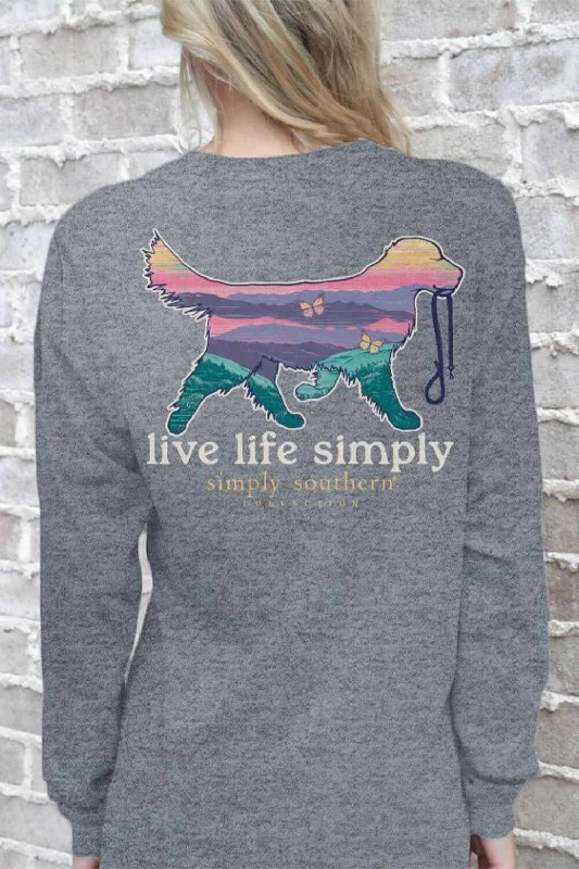 Plus Size Women T Shirt for a Comfortable and Flattering FitSimply Southern Long Sleeve Dog Live Life Simply T-Shirt for Women in Charcoal Heather | LS-SMPDOG-CHARCOALHTHR
